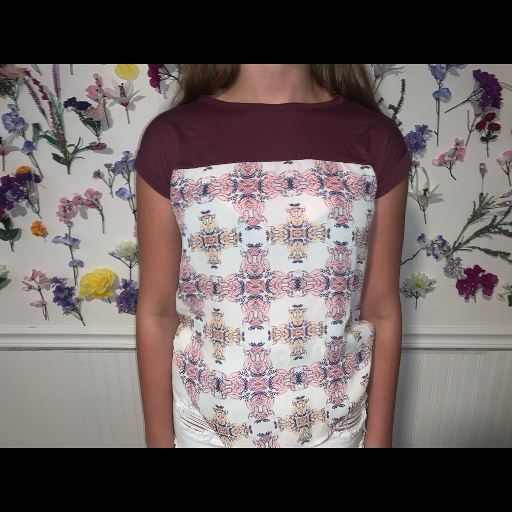 Blouse, top is a T- shirt, bottom blouse